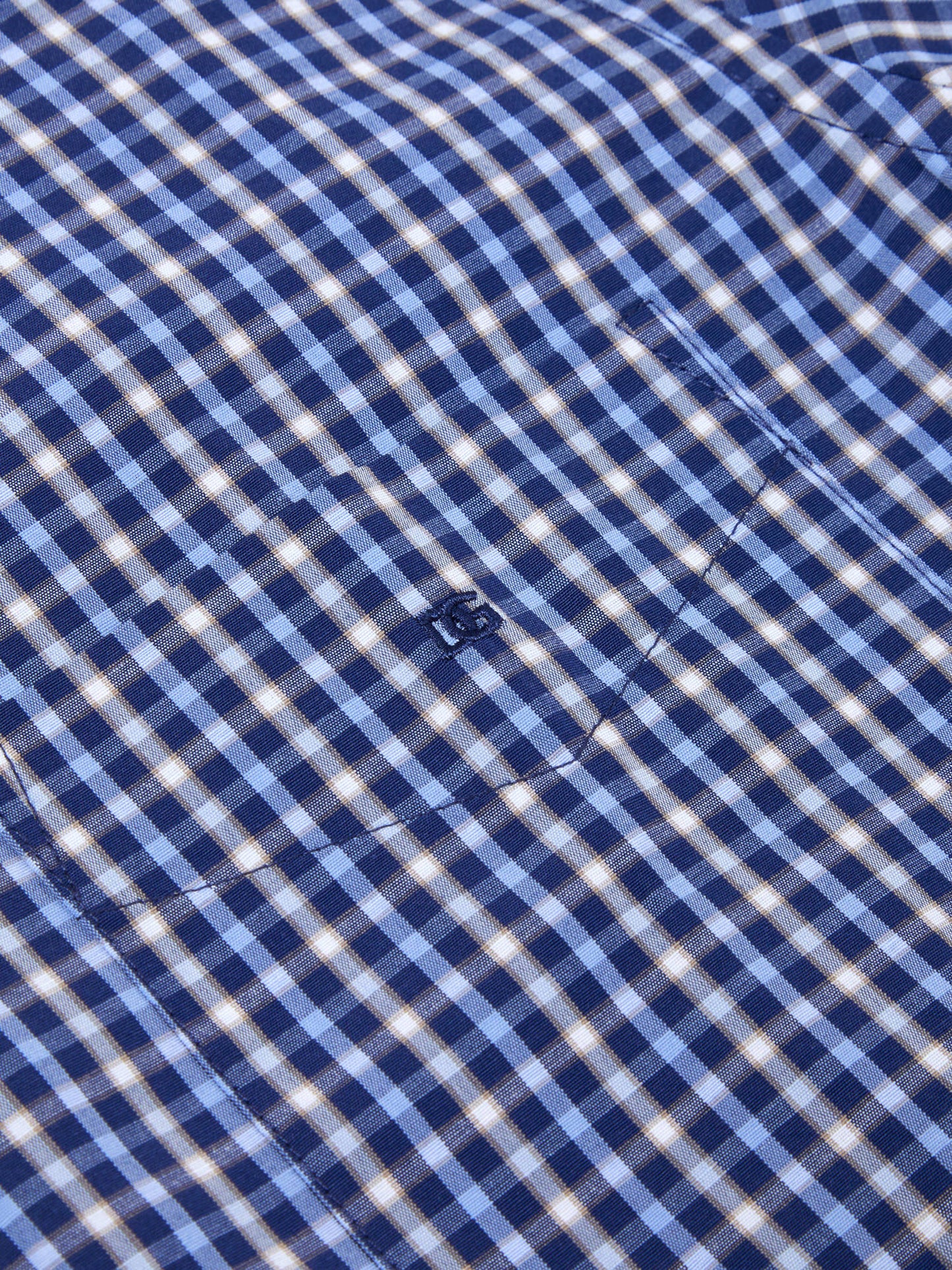 Cotton-Rich Button Down Short-Sleeve Shirt - Navy Check