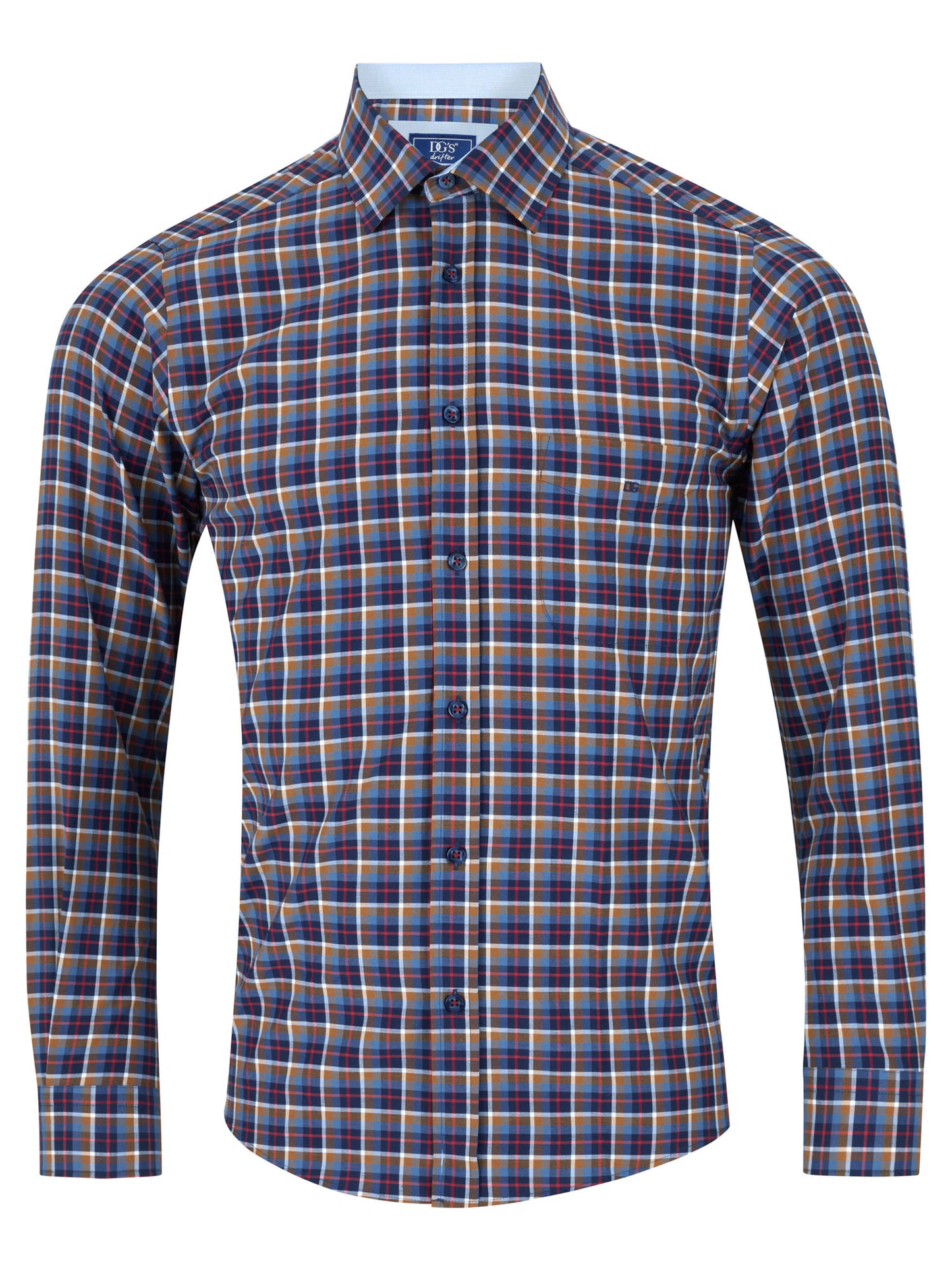Drifter Cotton Rich Sleeve Shirt - Blue and Tan Check