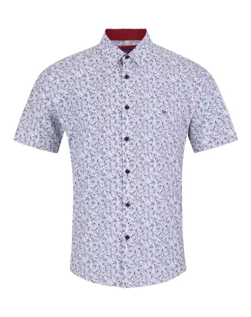 Cotton-Blend Short-Sleeve Shirt - Red Pattern