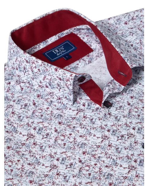 Cotton-Blend Short-Sleeve Shirt - Red Pattern
