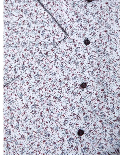 Cotton-Blend Short-Sleeve Shirt - Red Pattern