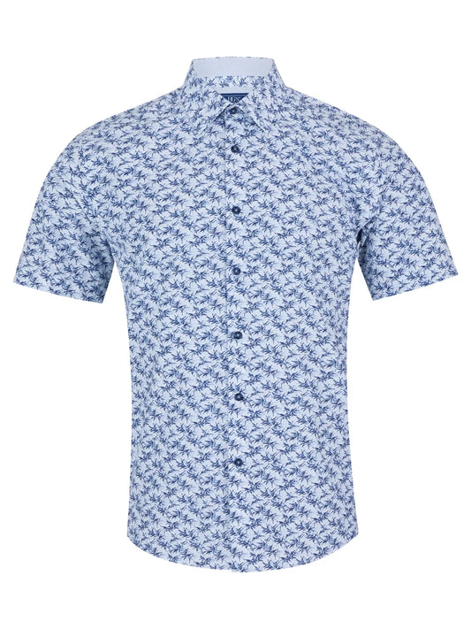 Cotton-Blend Short-Sleeve Shirt - Blue Leaf