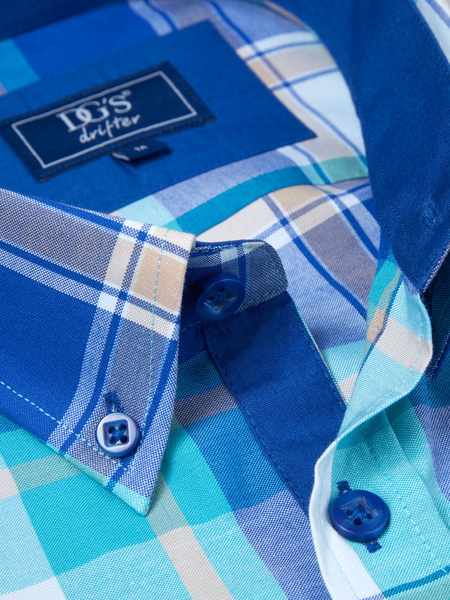 Pure Cotton Button-Down Short-Sleeve Shirt - Blue Check II