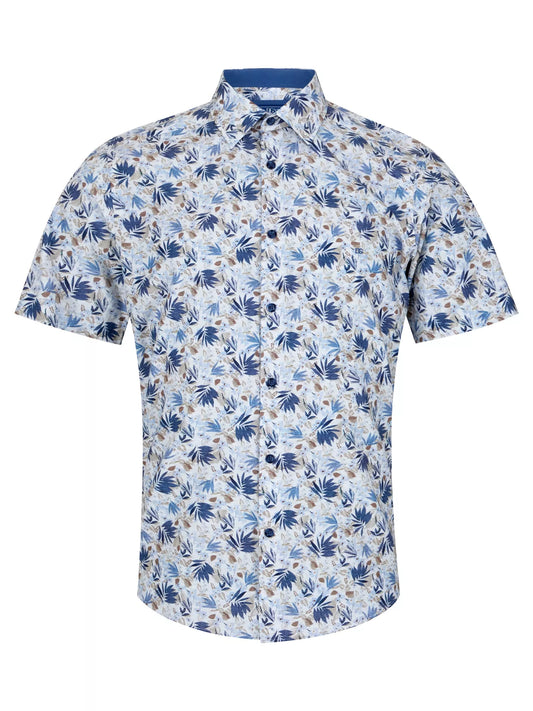 Pure Cotton Short-Sleeve Shirt - Blue Floral