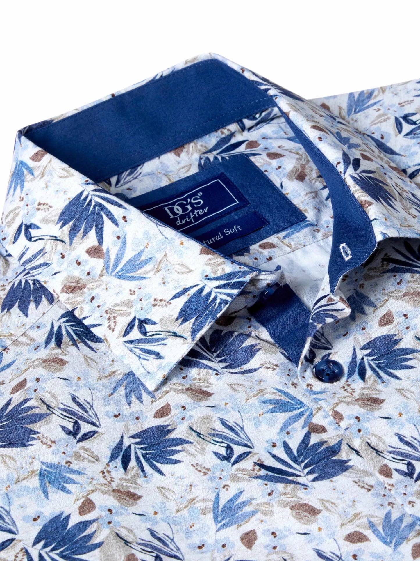 Pure Cotton Short-Sleeve Shirt - Blue Floral