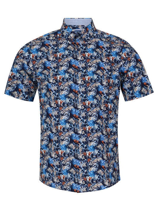 Pure Cotton Short-Sleeve Shirt - Navy Floral