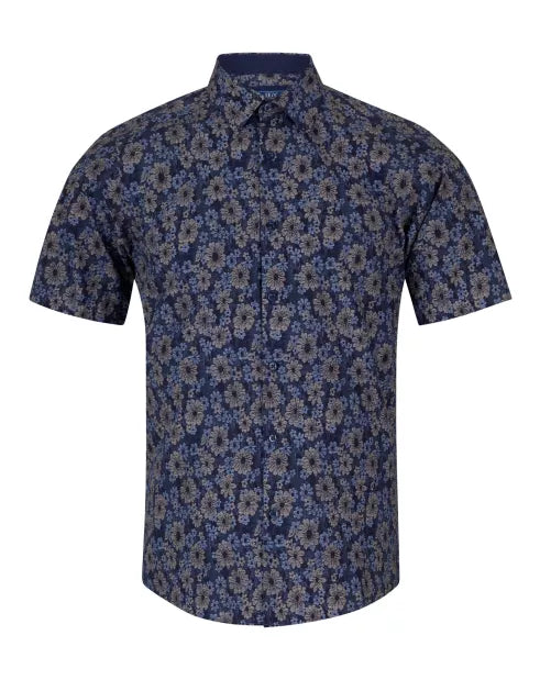 Pure Cotton Short-Sleeve Shirt - Navy Floral II