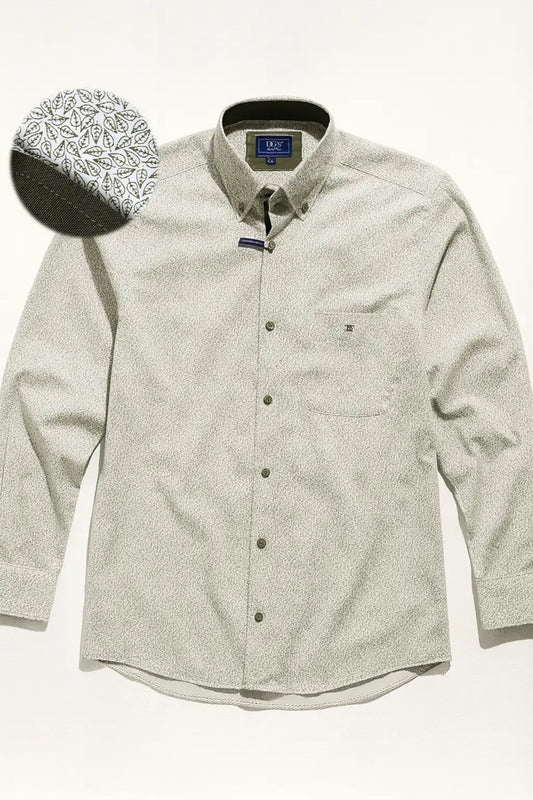 Button-Down Fine Leaf Print Shirt - White / Green