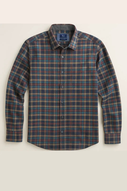 Warm-Handle Cotton Plaid Check Shirt - Blue