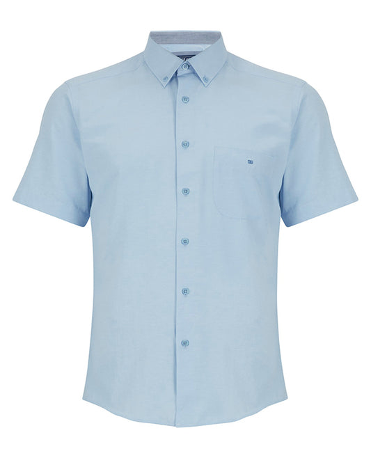 Cotton-Blend Button-Down Short-Sleeve Shirt - Blue