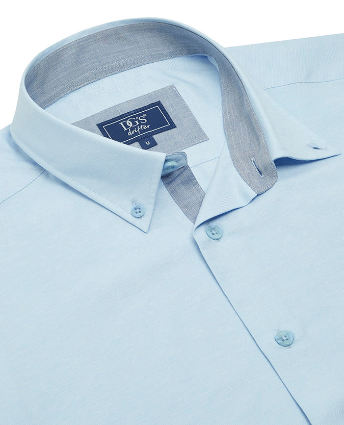 Cotton-Blend Button-Down Short-Sleeve Shirt - Blue