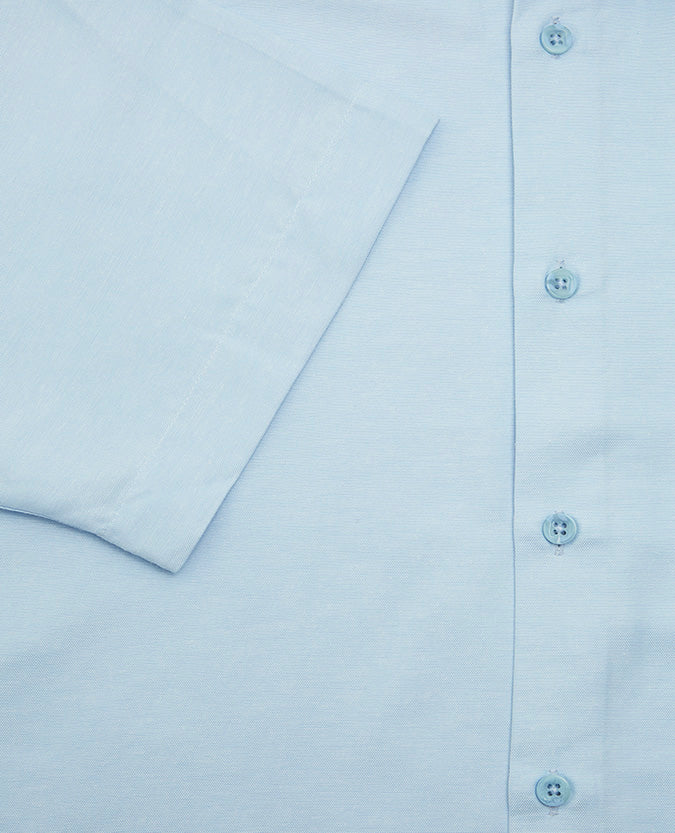 Cotton-Blend Button-Down Short-Sleeve Shirt - Blue