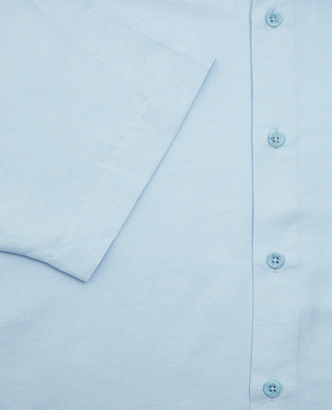 Cotton-Blend Button-Down Short-Sleeve Shirt - Blue