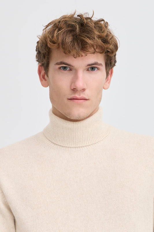 Super Soft Italian Wool Knit Roll-Neck Jumper - Ecru