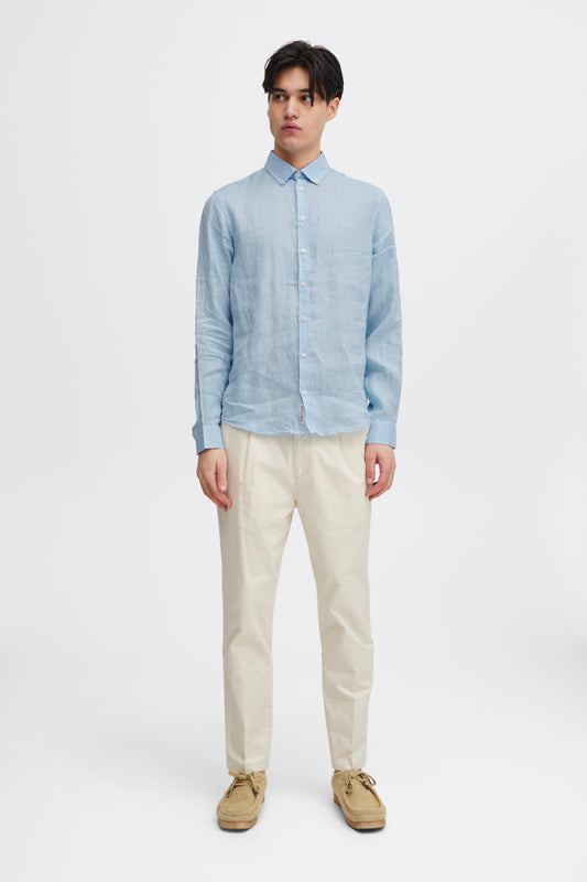CFANTON Linen Long Sleeve Shirt - Sky Blue