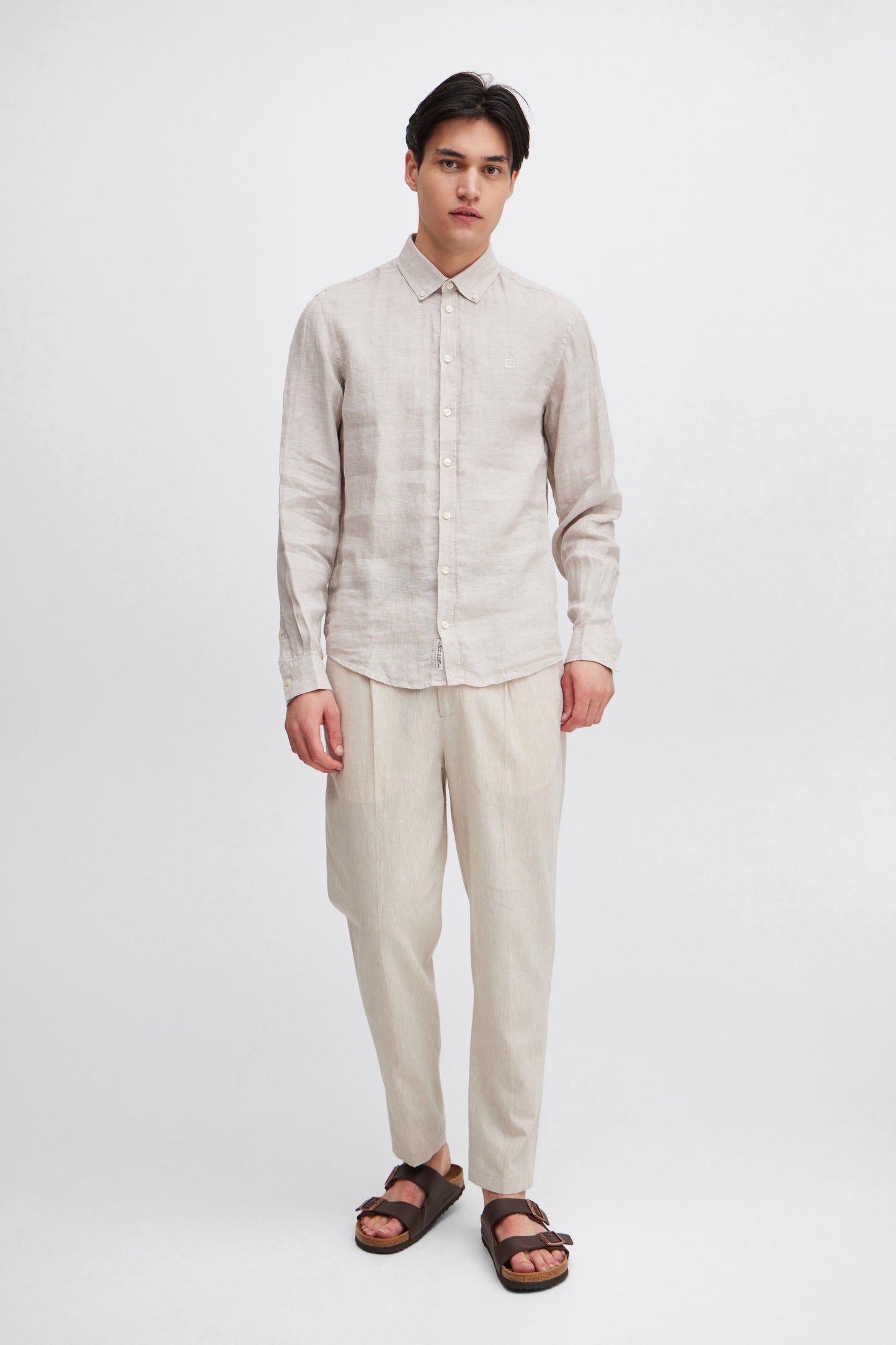 CFANTON Linen Long Sleeve Shirt - Beige