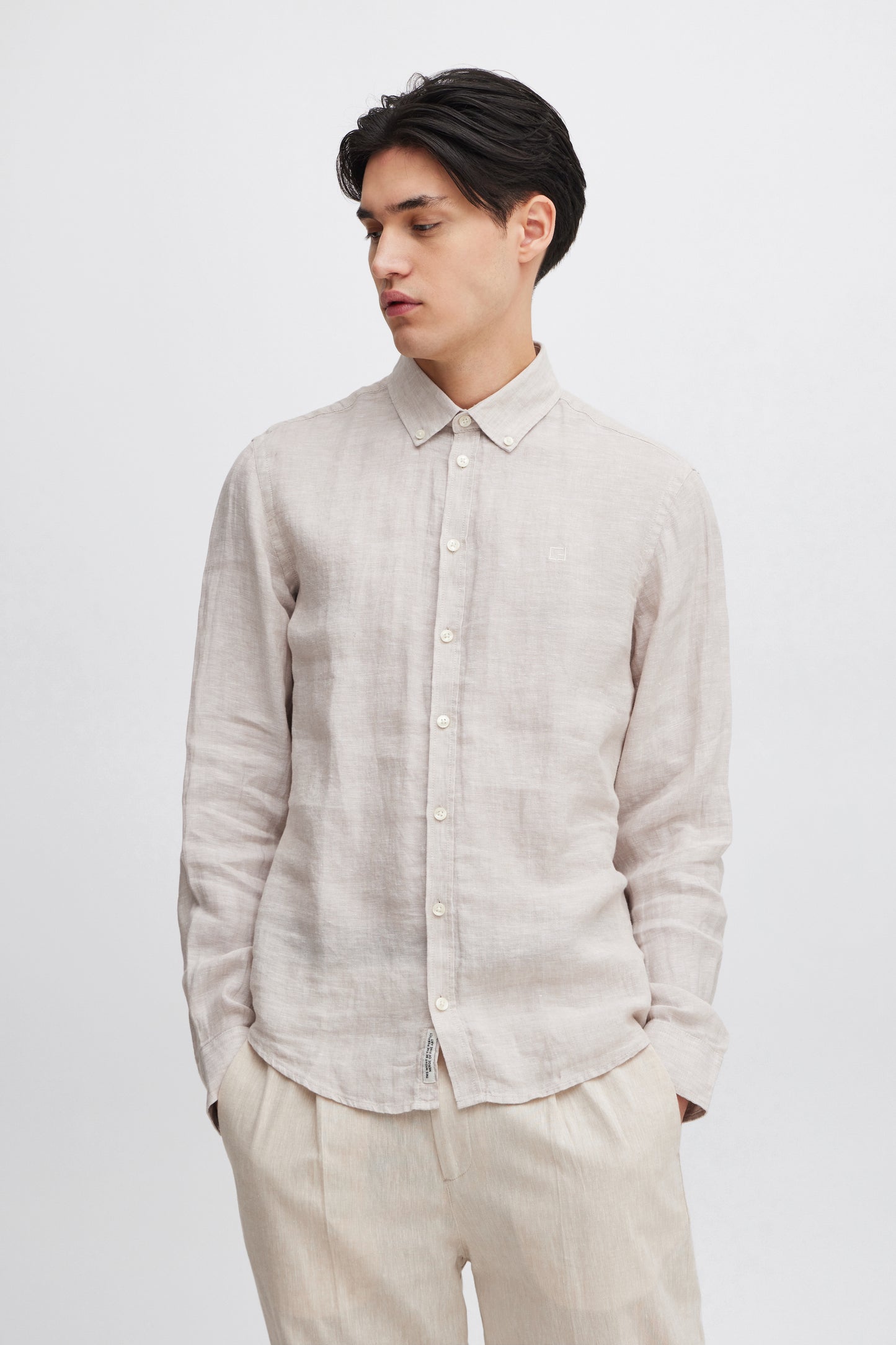 CFANTON Linen Long Sleeve Shirt - Beige