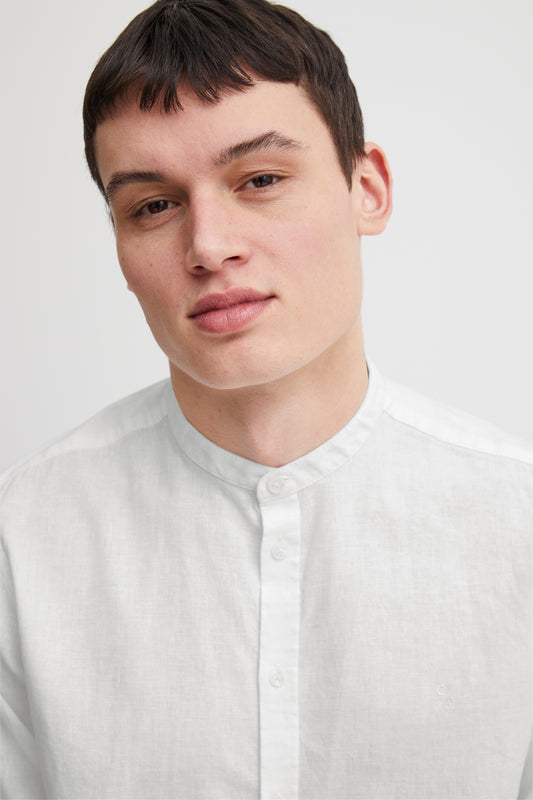 CFANTON Grandad Collar Linen Mix Shirt - White
