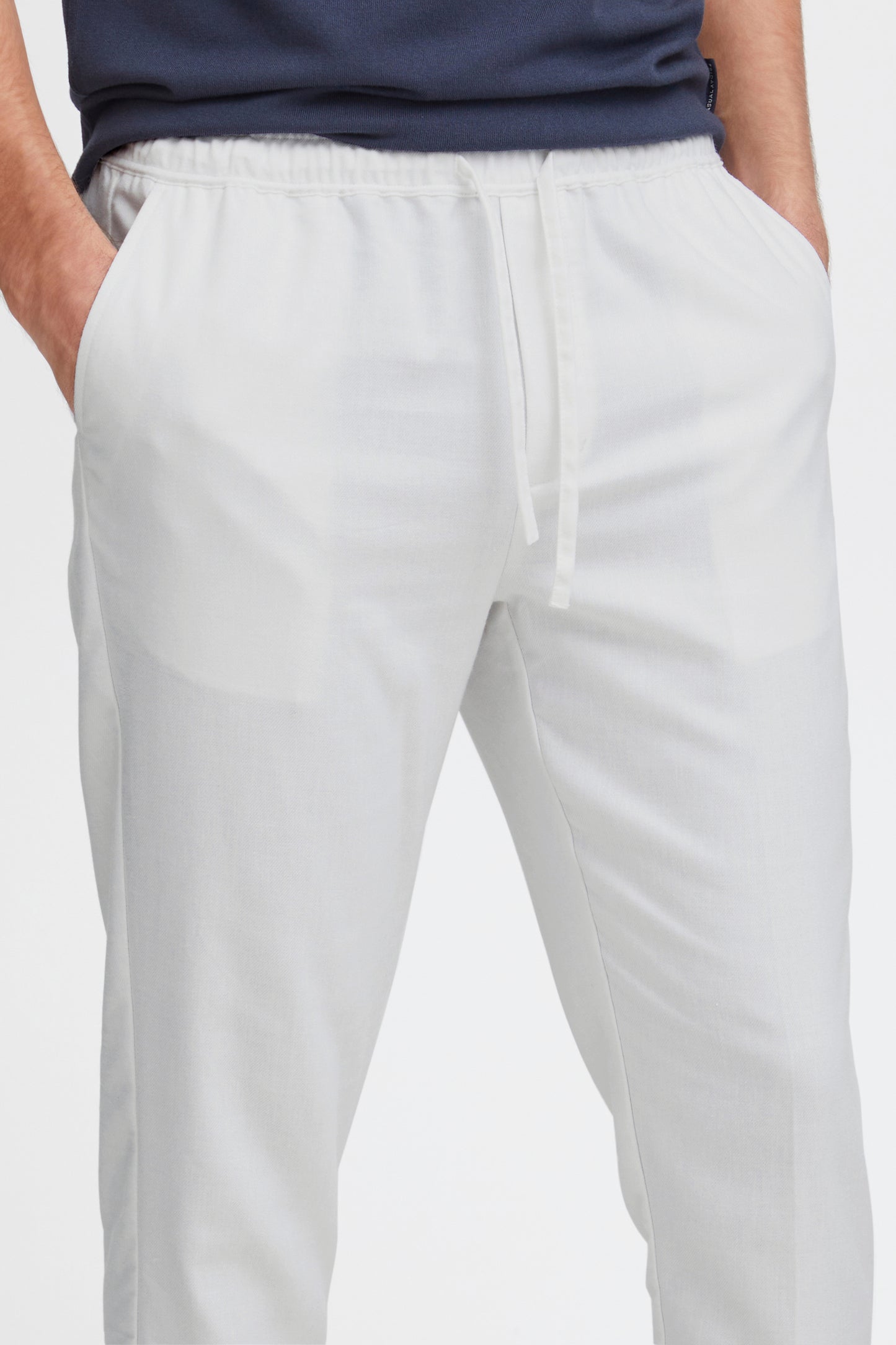 Lightweight Linen Blend Casual Trousers - White