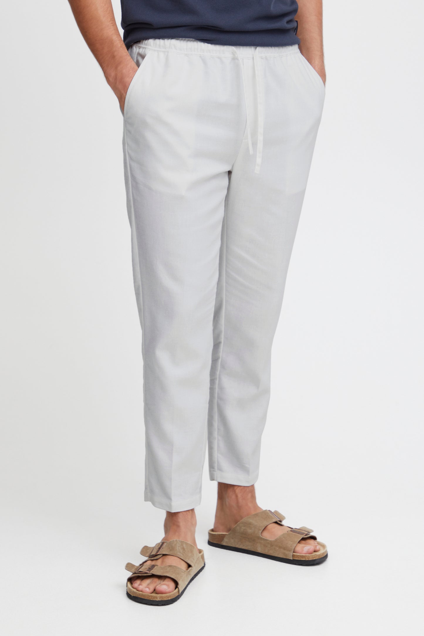 Lightweight Linen Blend Casual Trousers - White