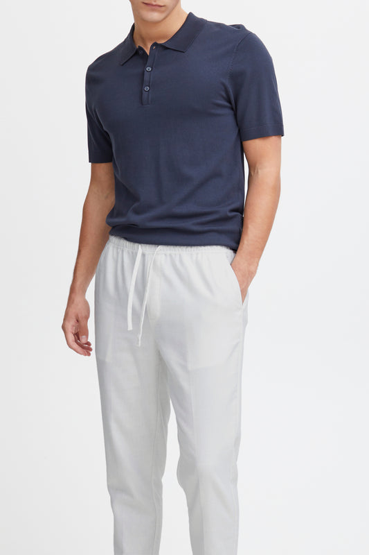 Lightweight Linen Blend Casual Trousers - White