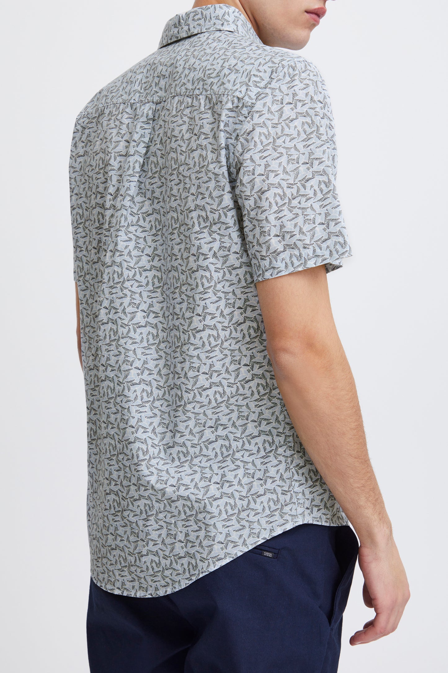 Leaf Print Pure Cotton Short Sleeve Shirt - Blue