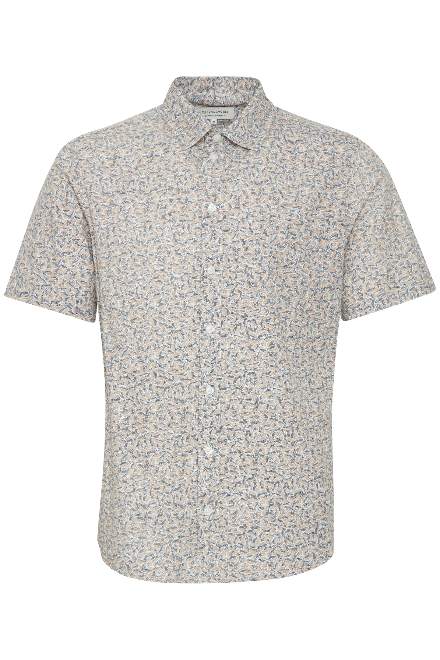 Leaf Print Pure Cotton Short Sleeve Shirt - Tan