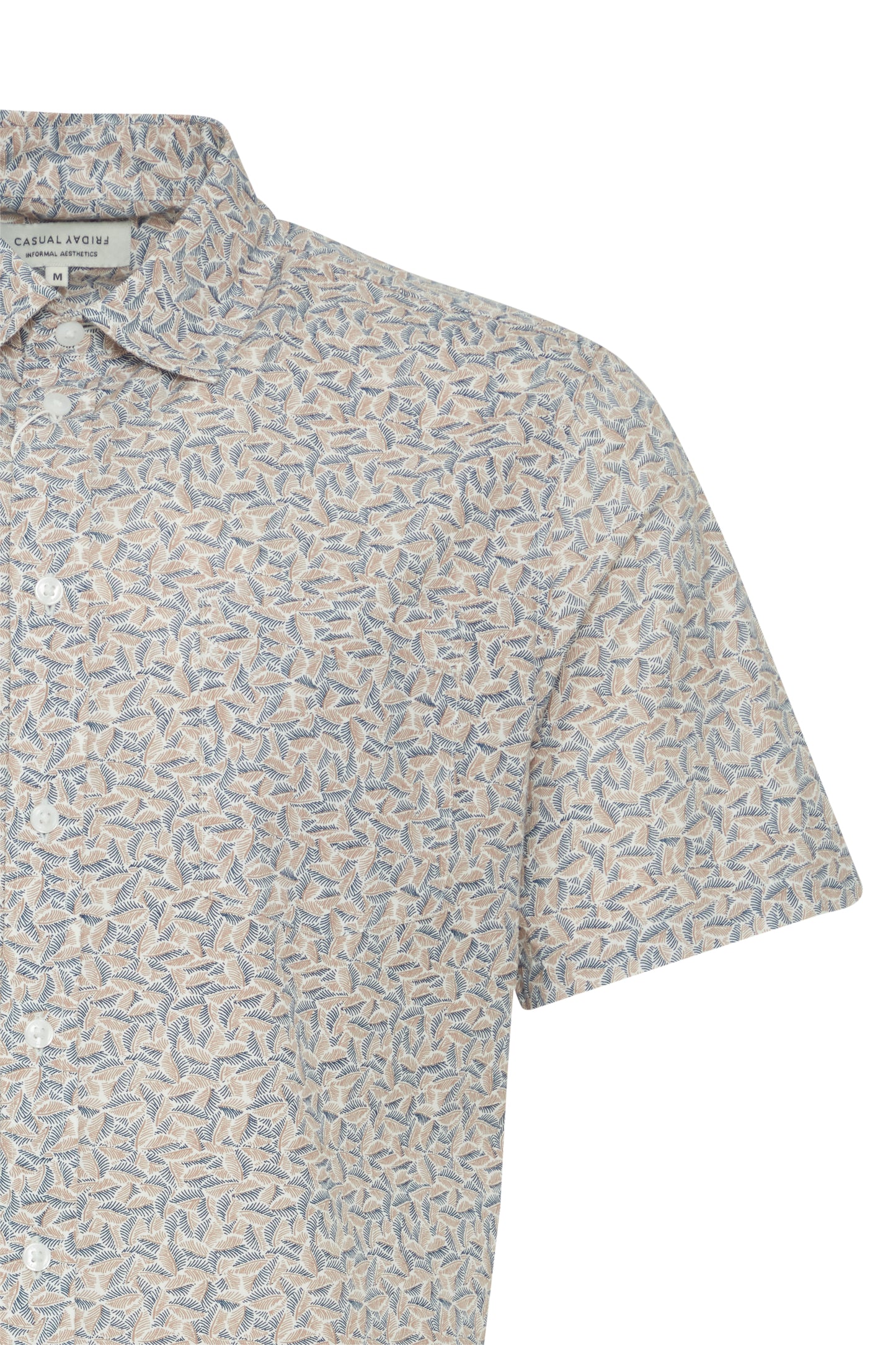 Leaf Print Pure Cotton Short Sleeve Shirt - Tan