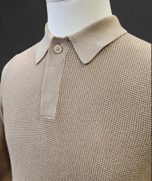 Waffle Knitted Long-Sleeve Polo - Vanilla