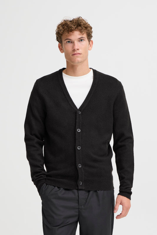 Woolen Button Cardigan - Black