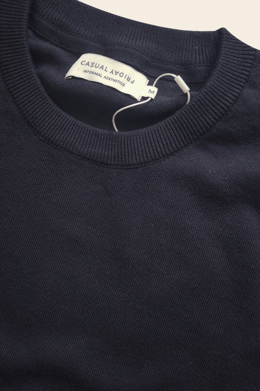 Superfine Cotton Lightweight Crewneck Jumper - Dark Navy