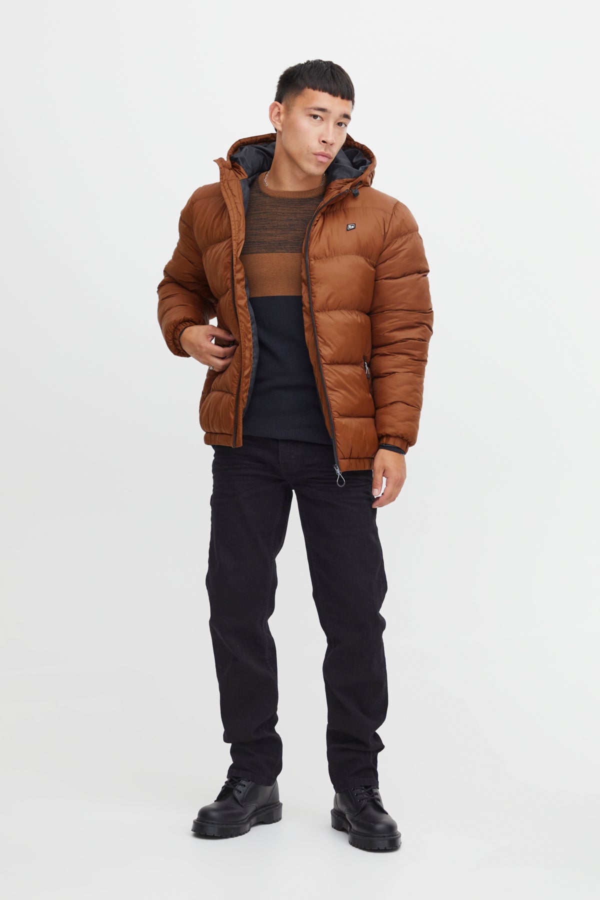 Hooded Puffer Quilted Coat - Rust