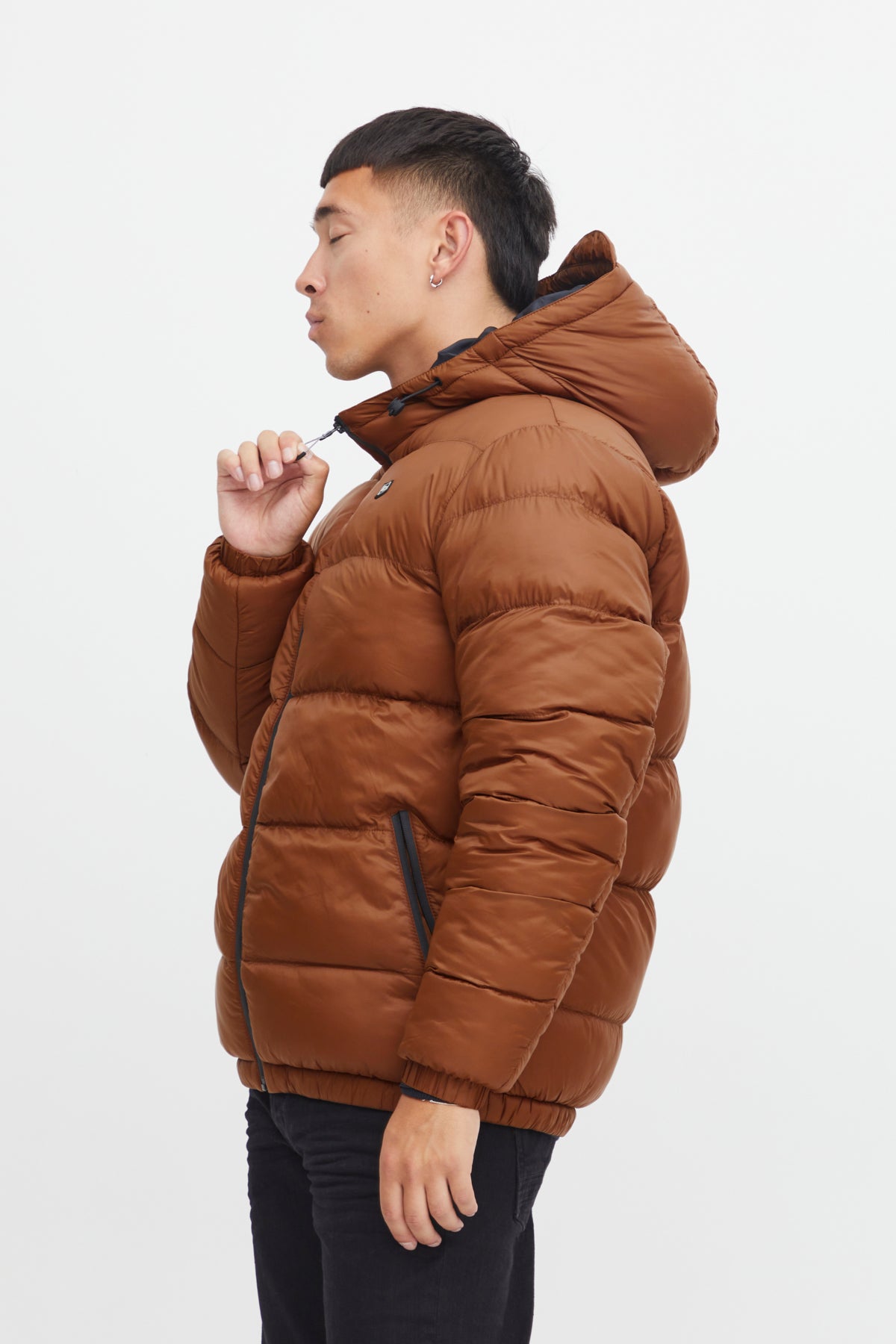 Hooded Puffer Quilted Coat - Rust