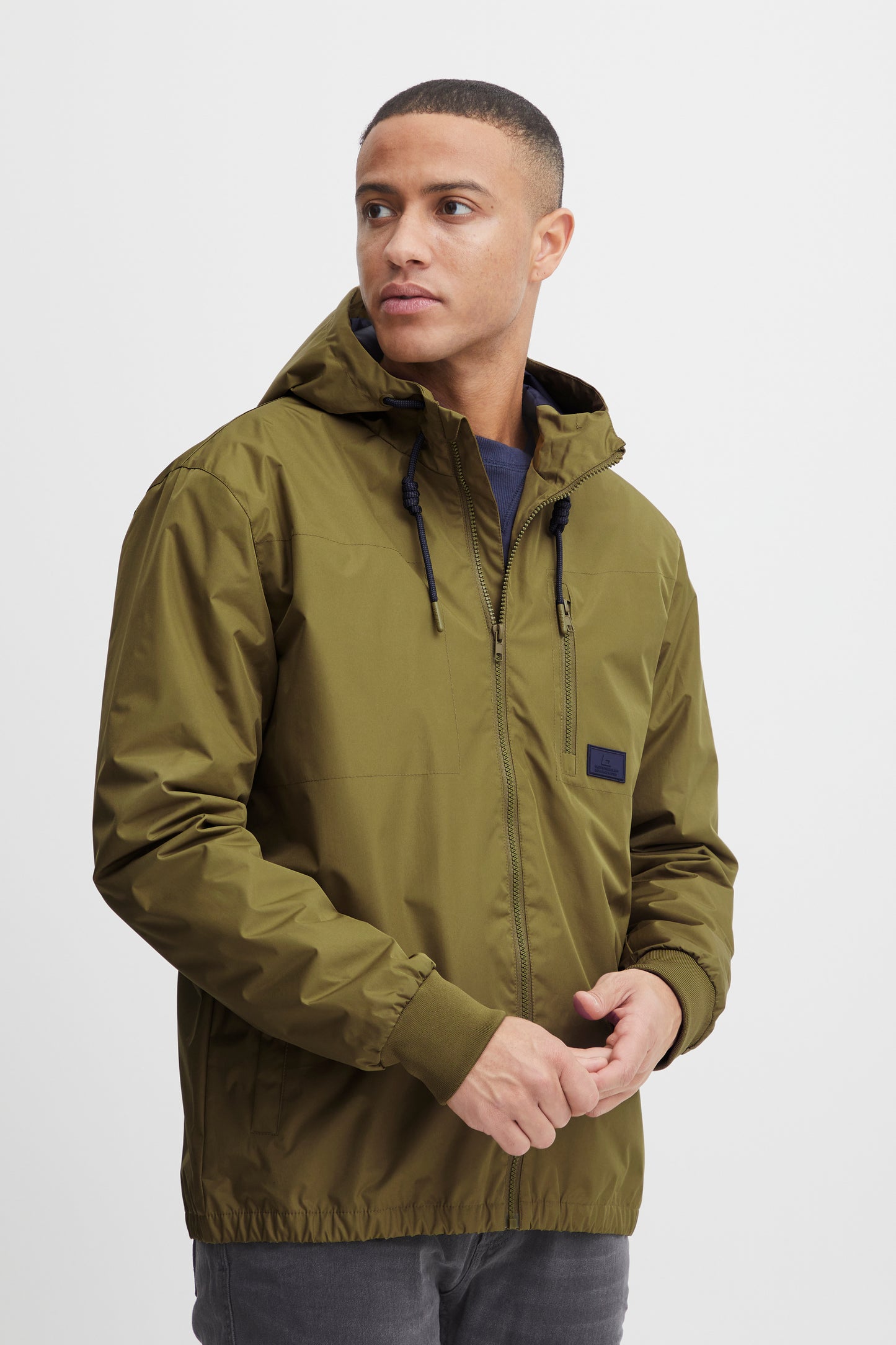 Hooded Lightweight Showerproof Coat - Moss Green