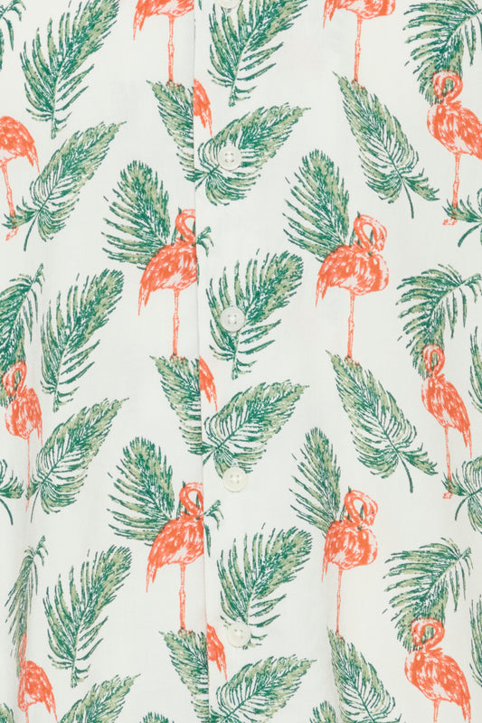 Hawaiian Print Shirts - White Flamingo