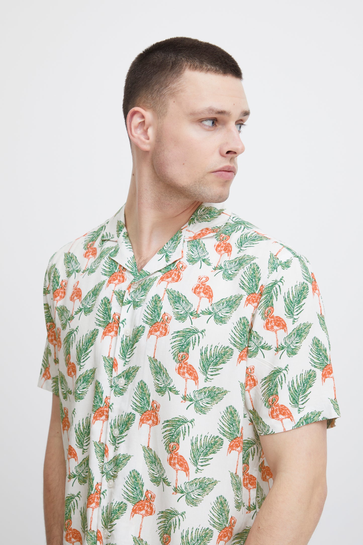 Hawaiian Print Shirts - White Flamingo