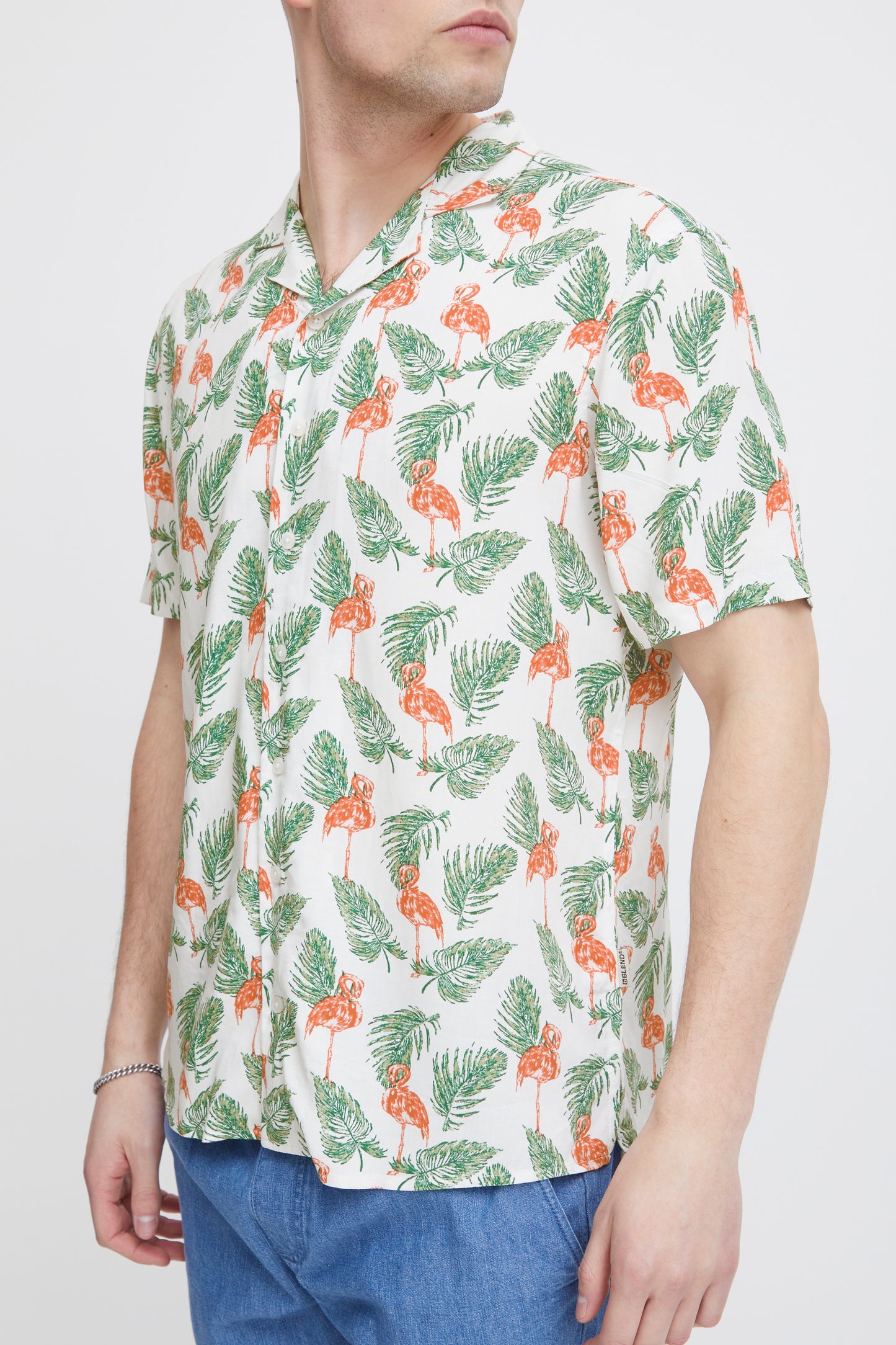 Hawaiian Print Shirts - White Flamingo