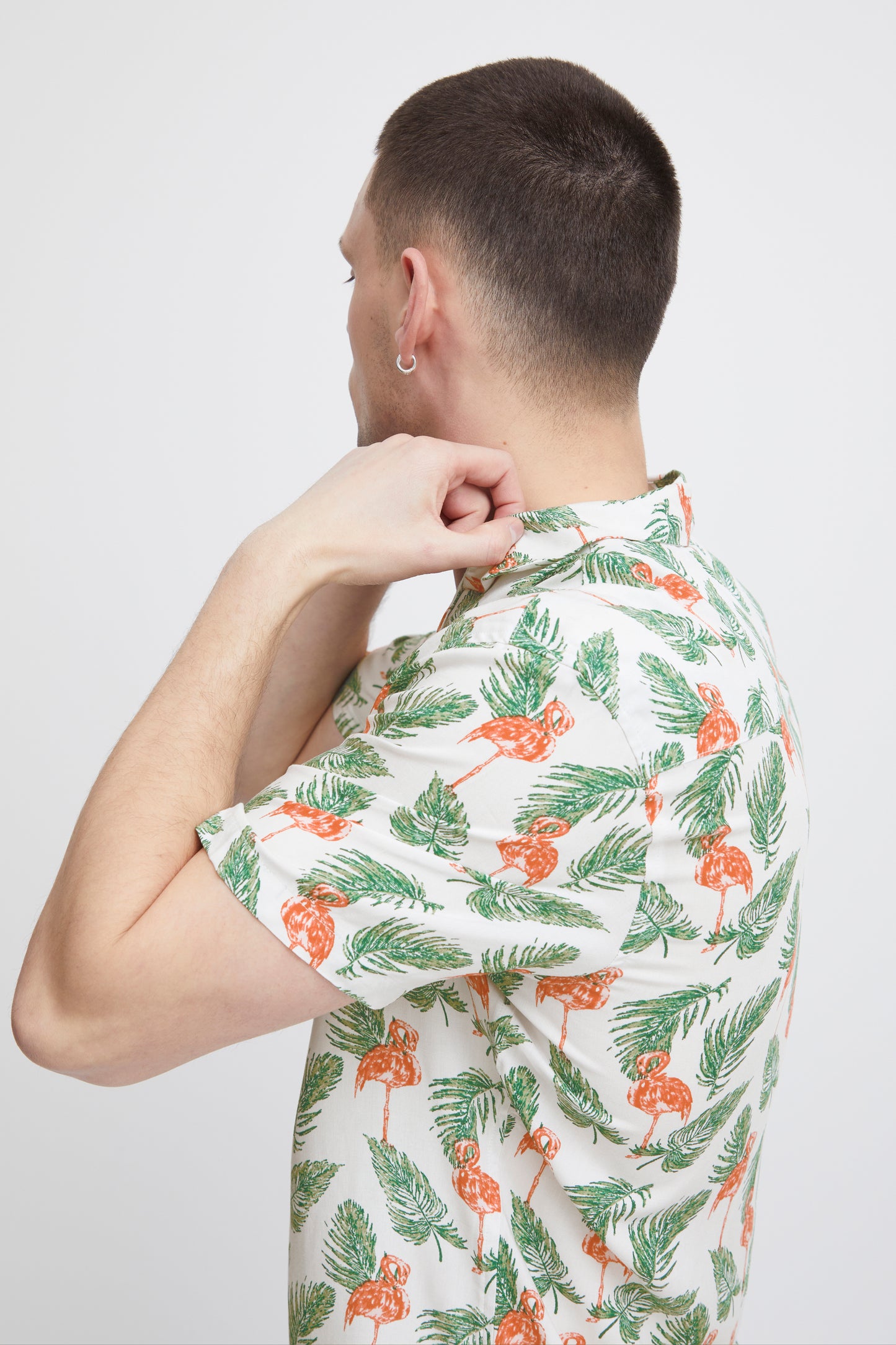 Hawaiian Print Shirts - White Flamingo