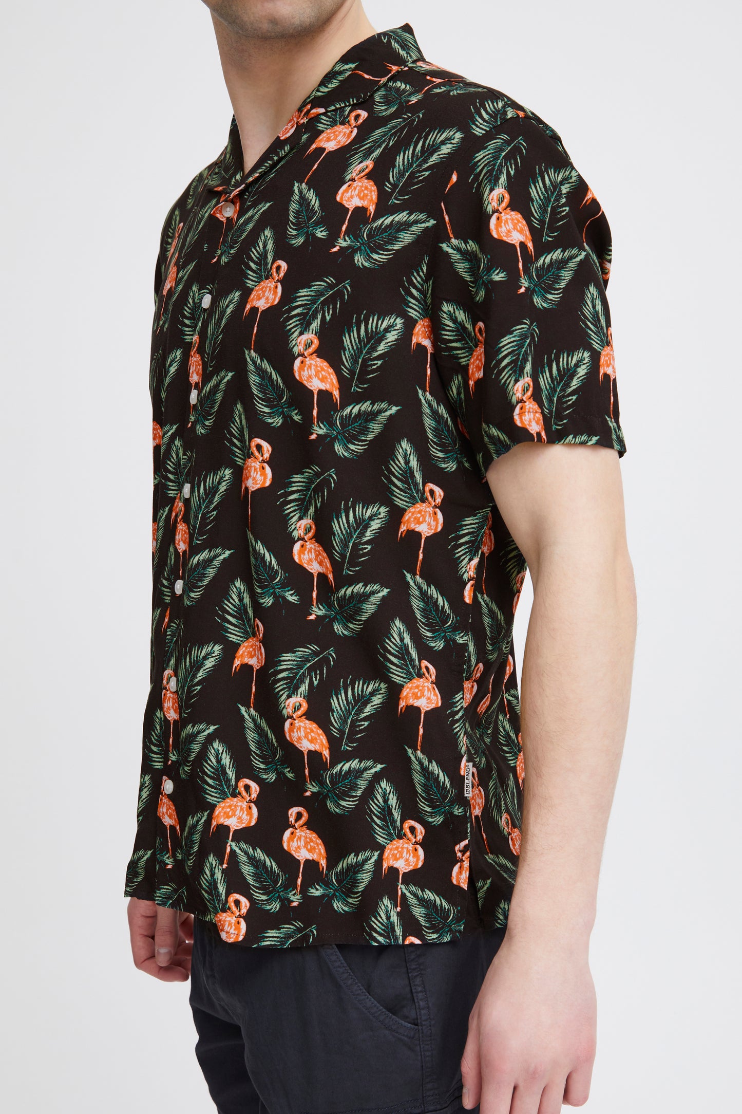Hawaiian Print Shirts - Black Flamingo