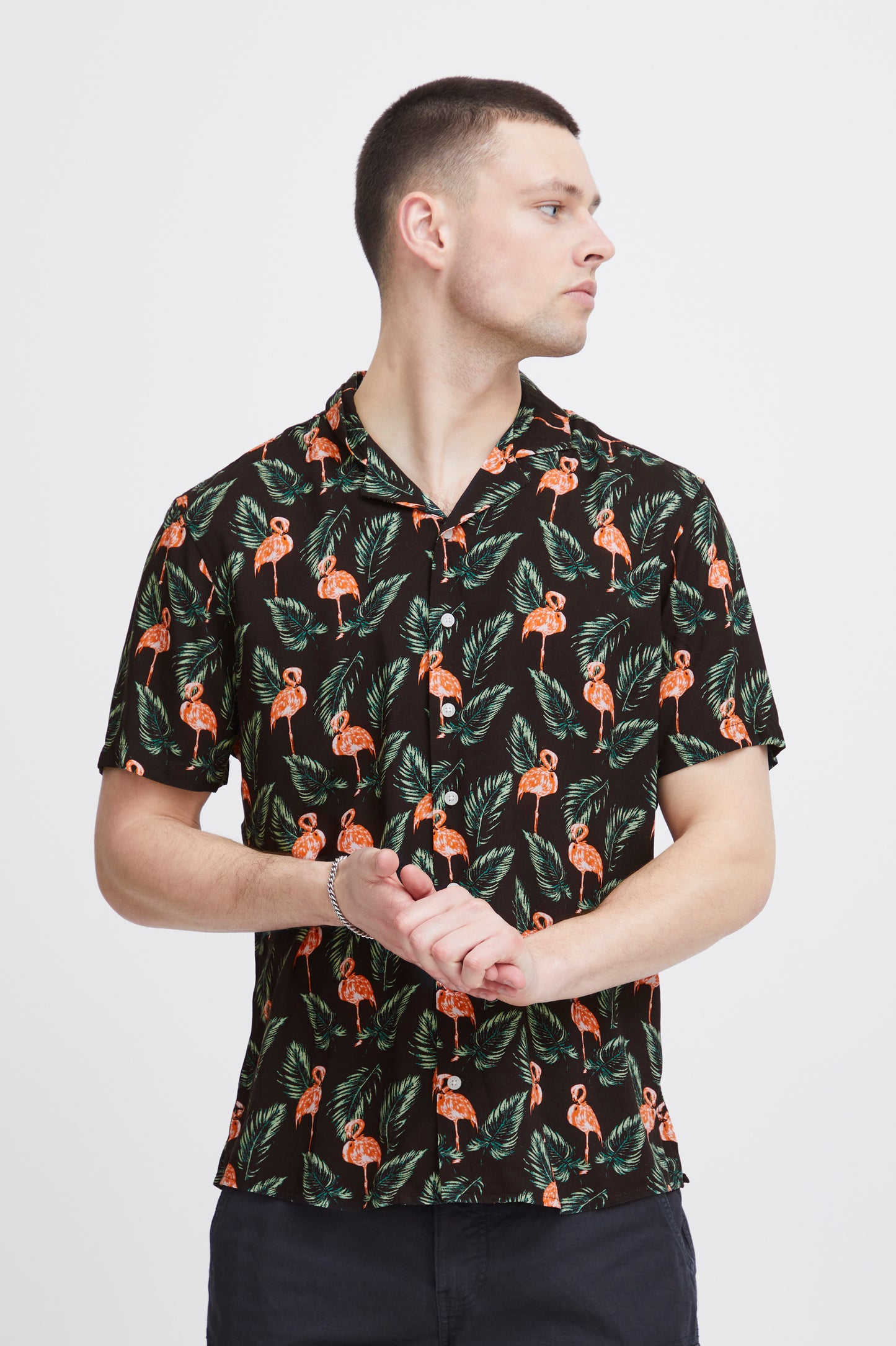 Hawaiian Print Shirts - Black Flamingo