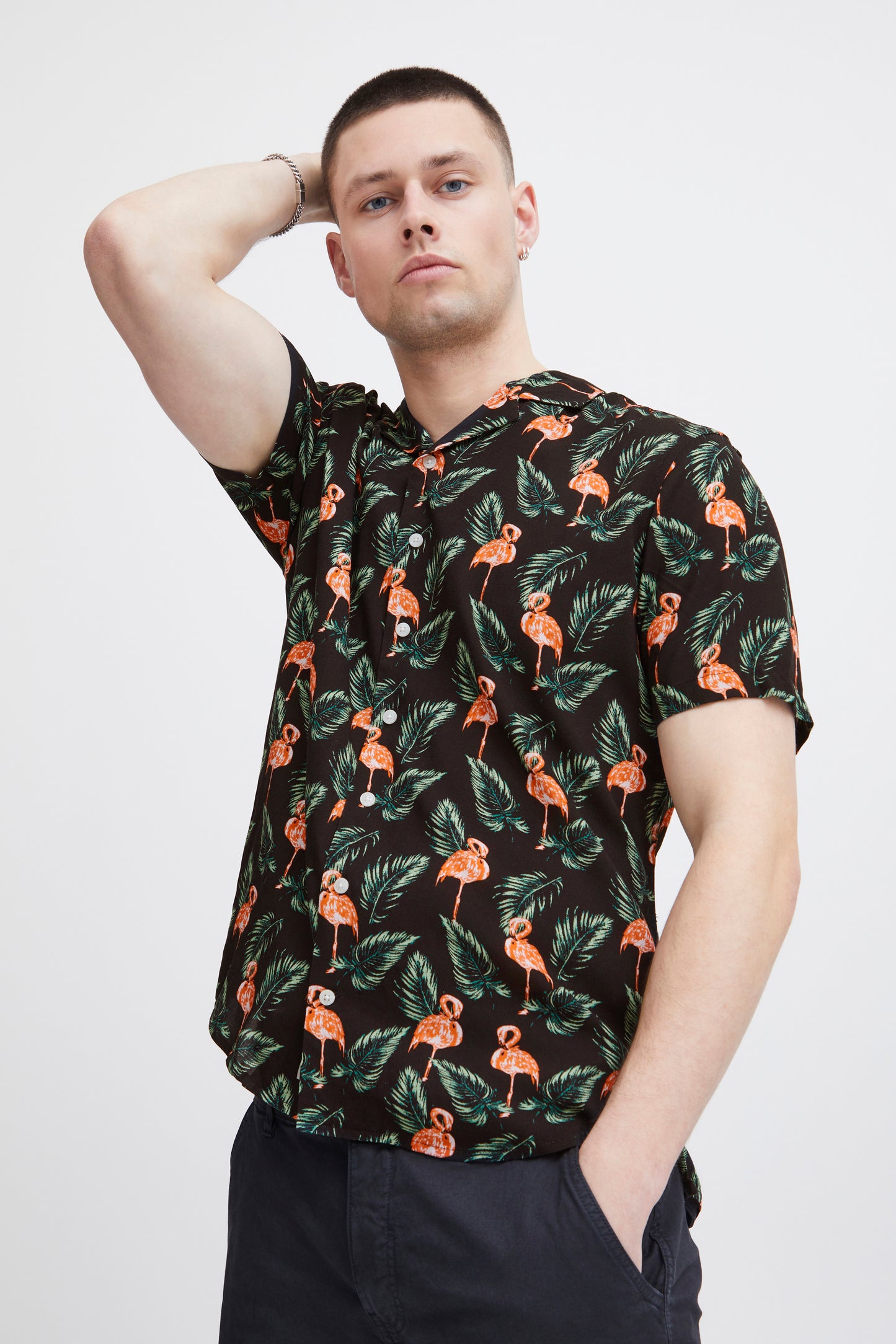 Hawaiian Print Shirts - Black Flamingo