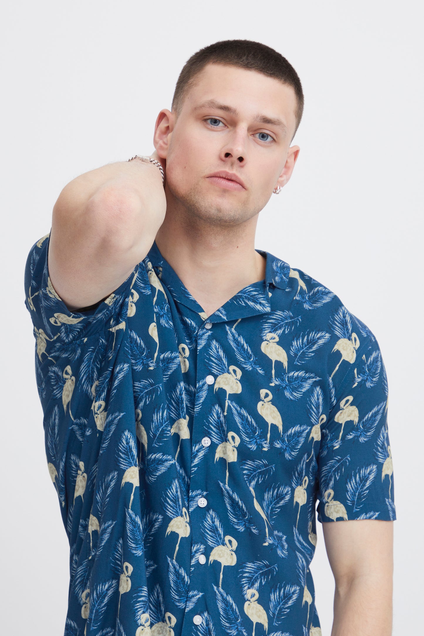 Hawaiian Print Shirts - Blue Flamingo