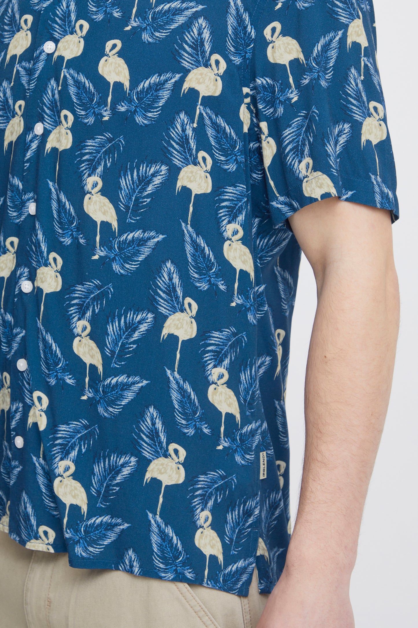 Hawaiian Print Shirts - Blue Flamingo