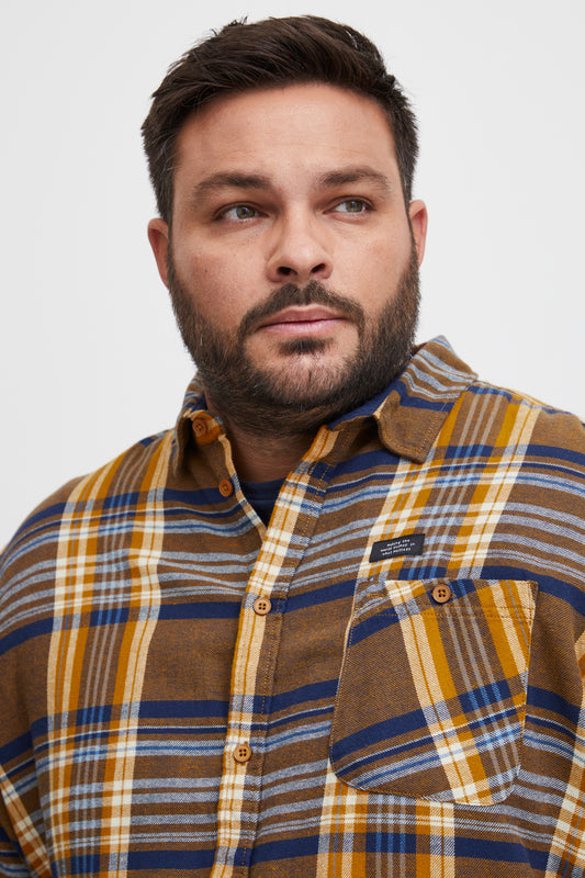 BigMens - Brushed-Cotton Check Shirt - Tan & Navy