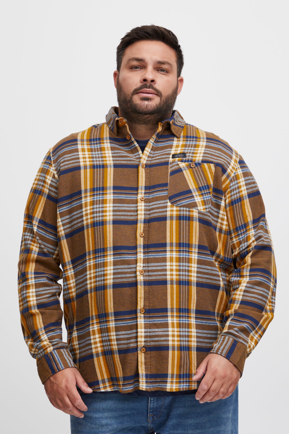 BigMens Brushed-Cotton Check Shirt - Olive & Brown