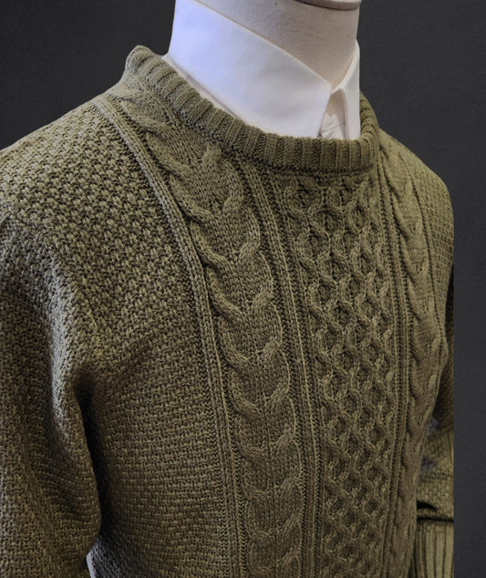 Cotton-Blend Cable-Knit Sweater - OIive