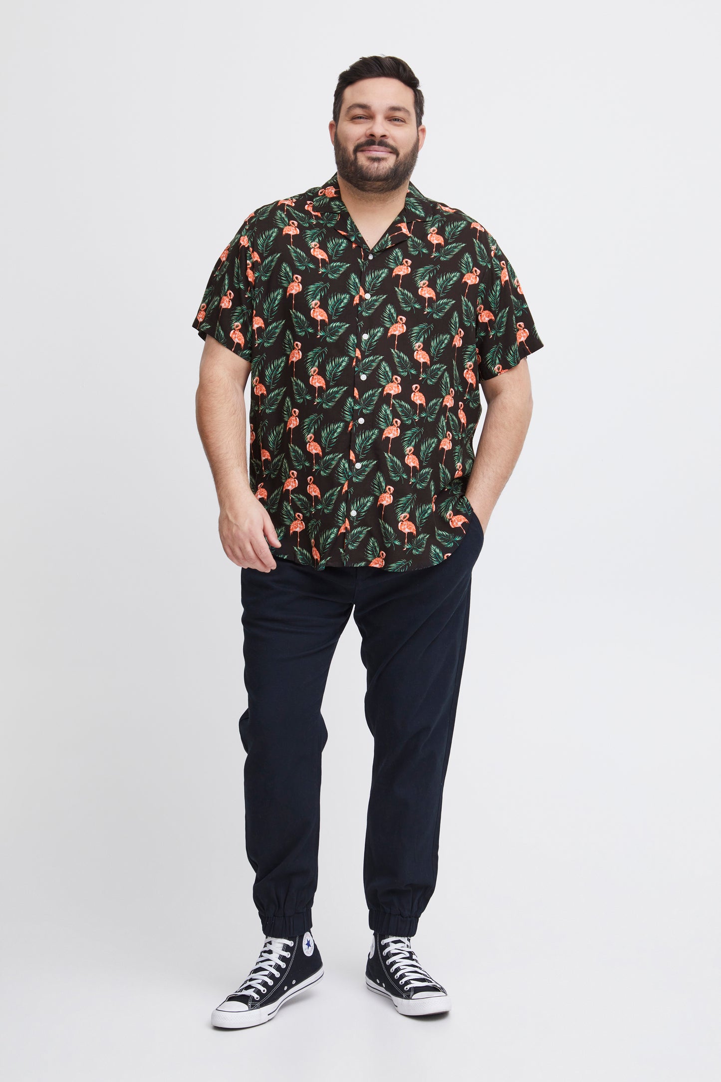 BigMens Hawaiian Print Shirts - Black Flamingo