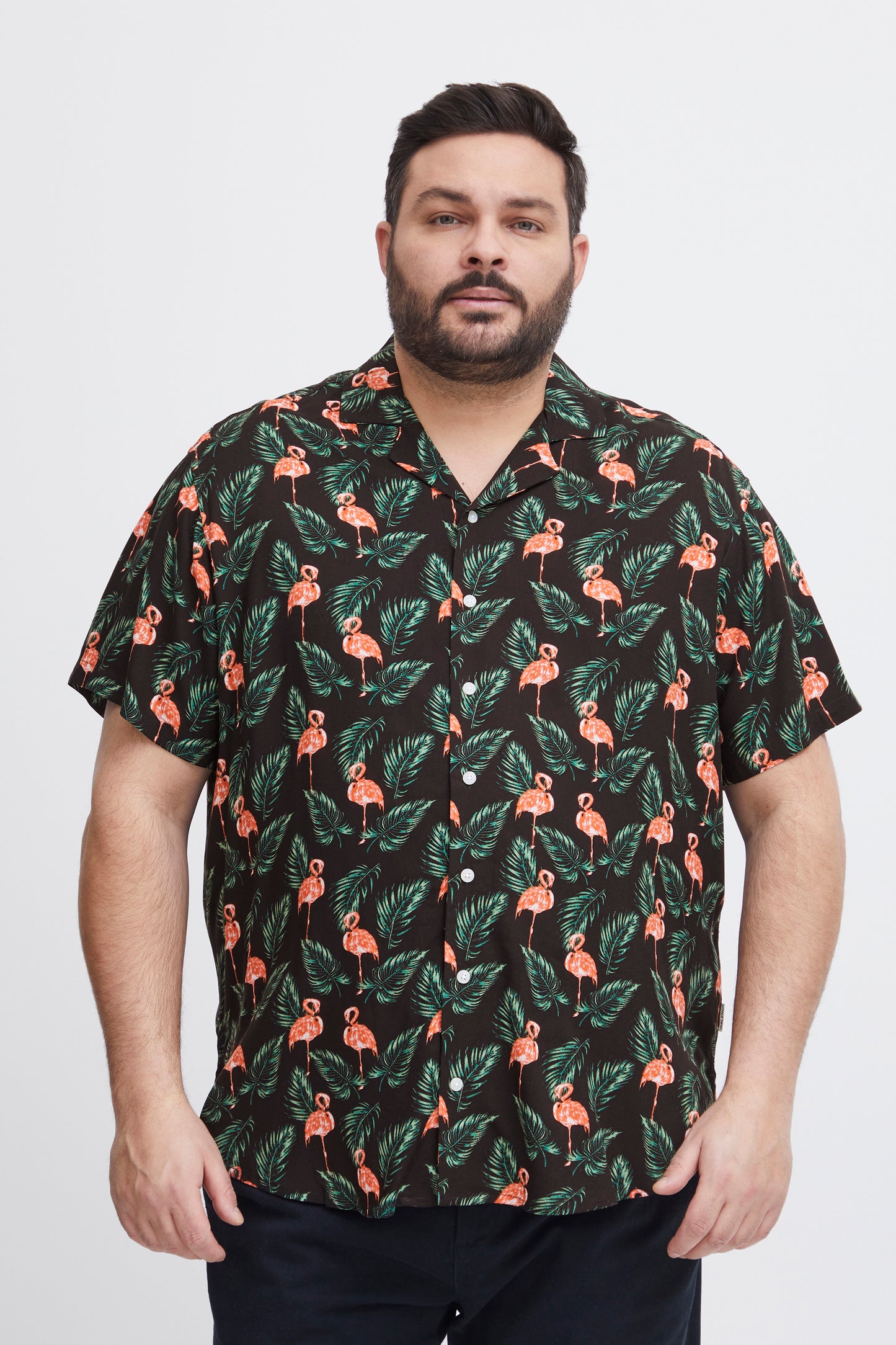 BigMens Hawaiian Print Shirts - Black Flamingo