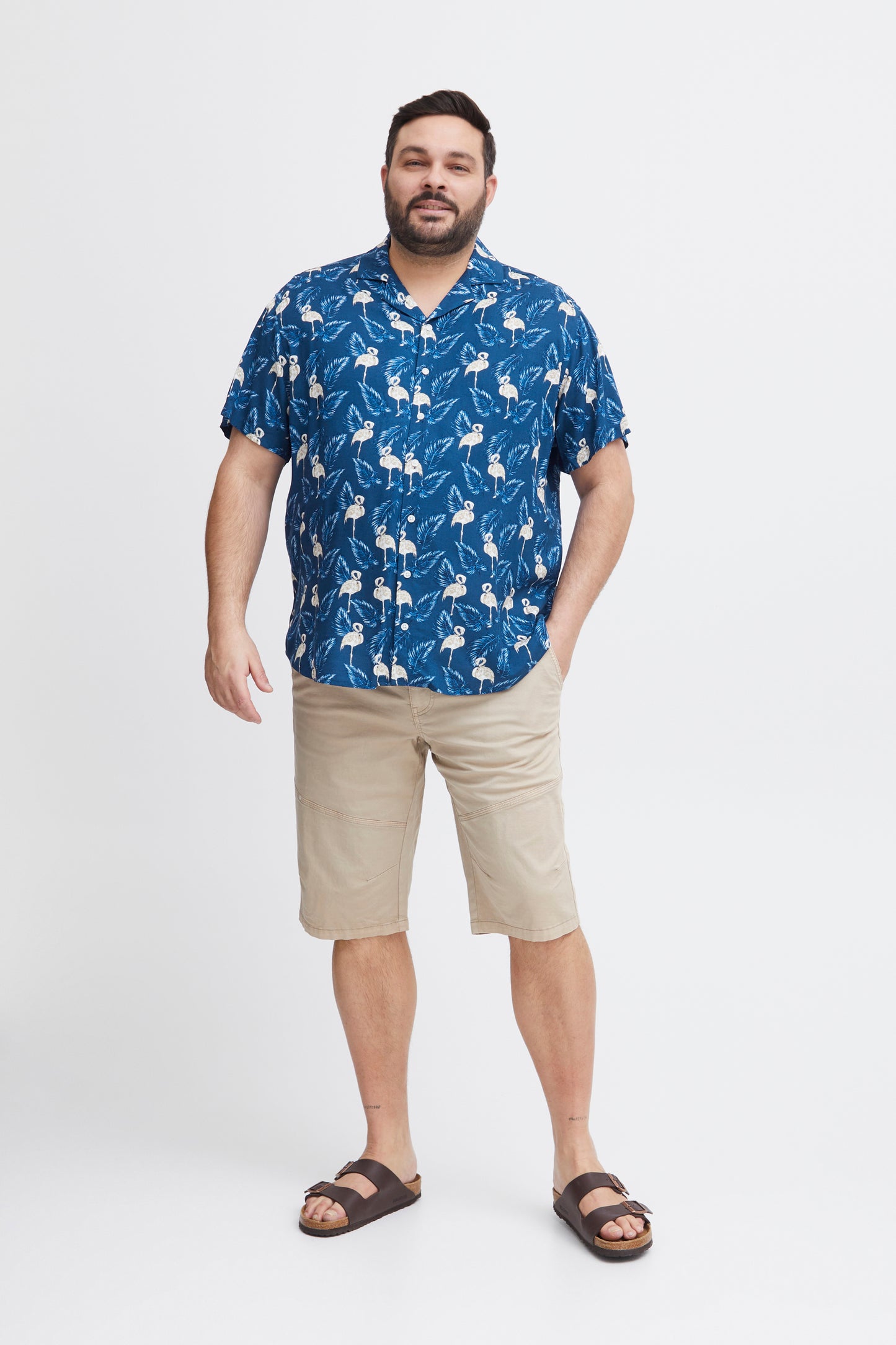 BigMens Hawaiian Print Shirts - Blue Flamingo