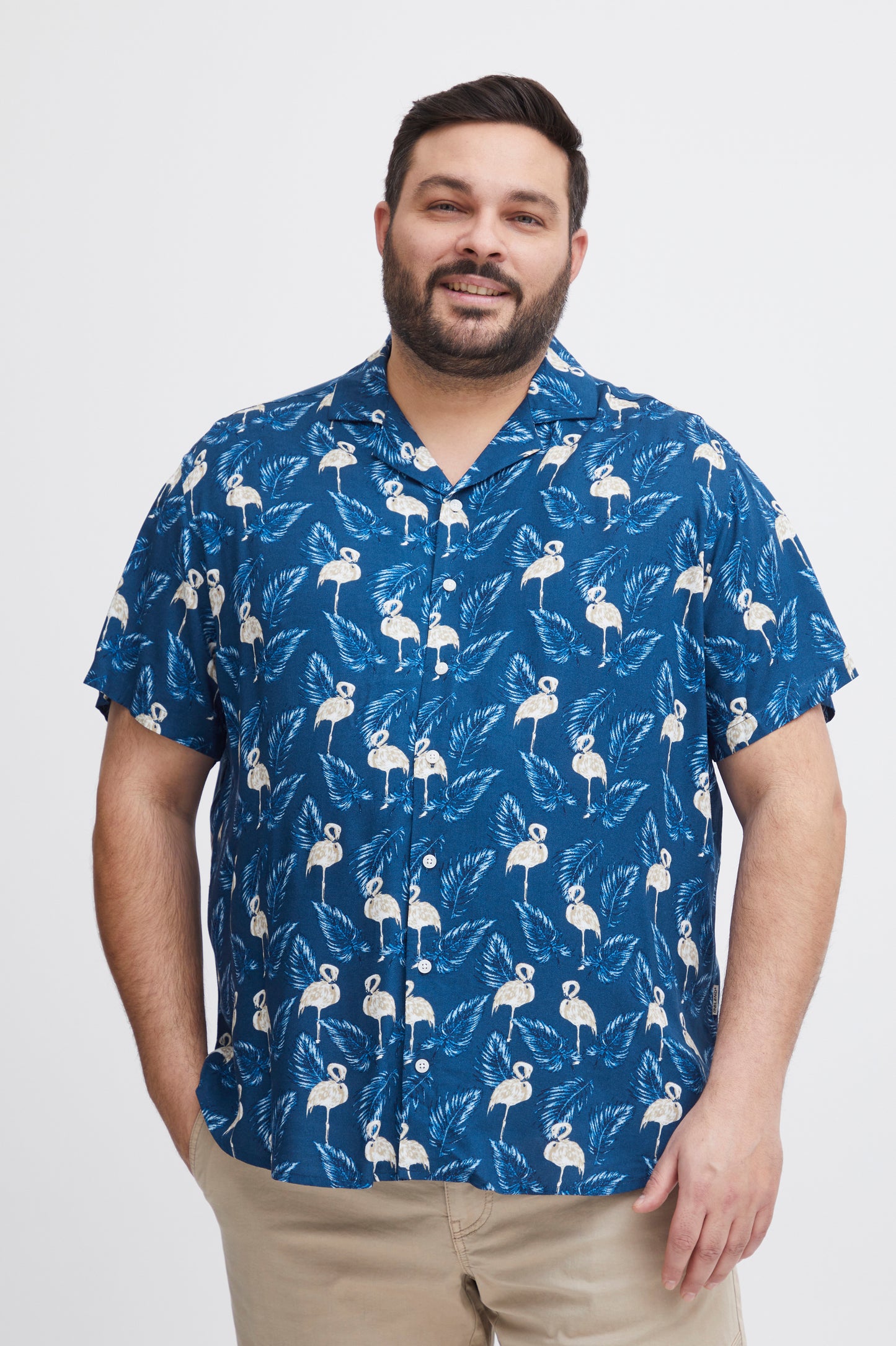 BigMens Hawaiian Print Shirts - Blue Flamingo